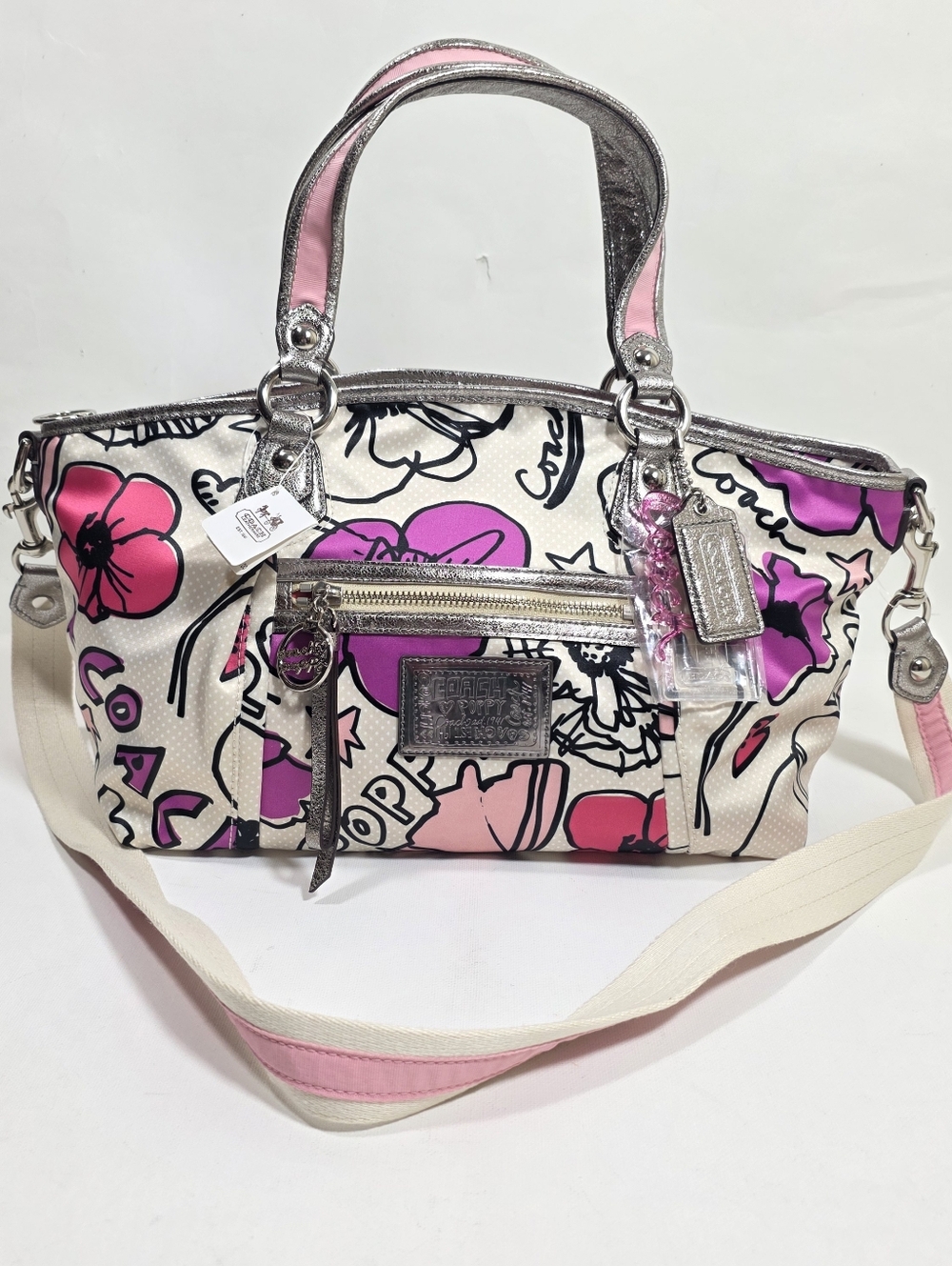 NEW Coach Pink Poppy Petal Floral Print Rocker Bag Purse 16308